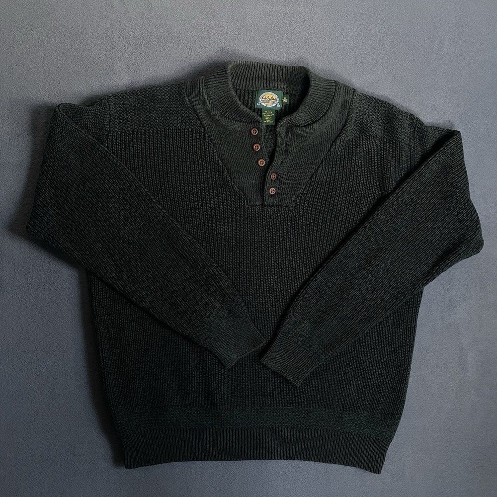 Cabelas Cotton Knit Size Xl Tall Sweater 1/4 Button unisex forest green